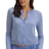 Velvet Chrichet Button Down Cardigan in Sky