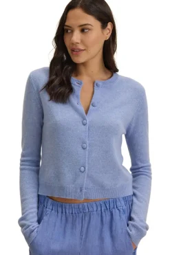 Velvet Chrichet Button Down Cardigan in Sky