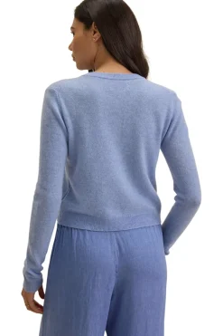 Velvet Chrichet Button Down Cardigan in Sky