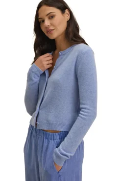 Velvet Chrichet Button Down Cardigan in Sky