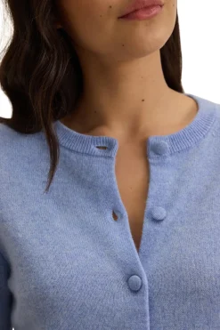 Velvet Chrichet Button Down Cardigan in Sky