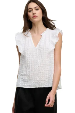 Velvet Eva Textured Cotton Gauze Top in White