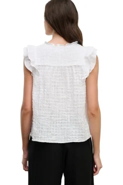 Velvet Eva Textured Cotton Gauze Top in White