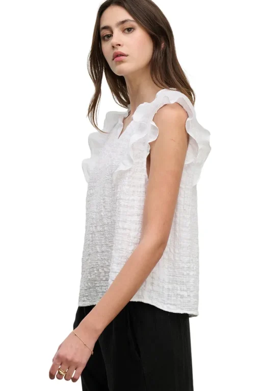 Velvet Eva Textured Cotton Gauze Top in White