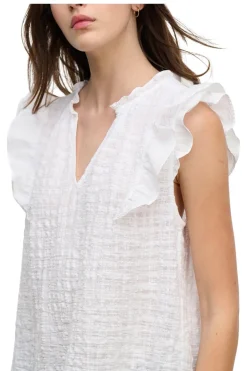 Velvet Eva Textured Cotton Gauze Top in White