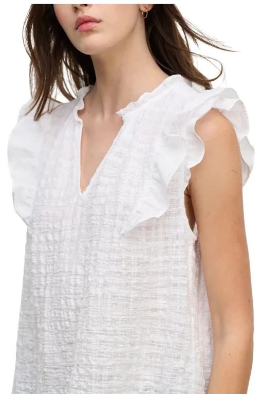 Velvet Eva Textured Cotton Gauze Top in White