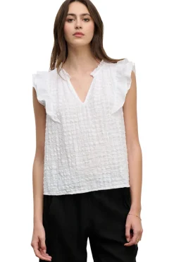 Velvet Eva Textured Cotton Gauze Top in White