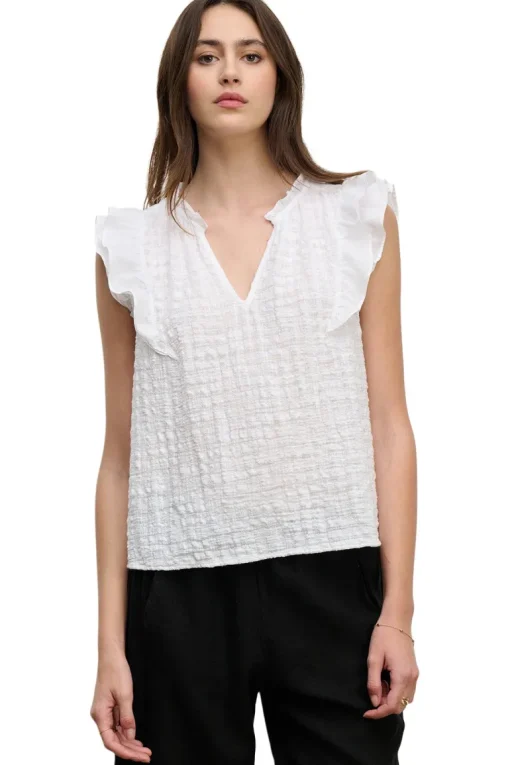 Velvet Eva Textured Cotton Gauze Top in White
