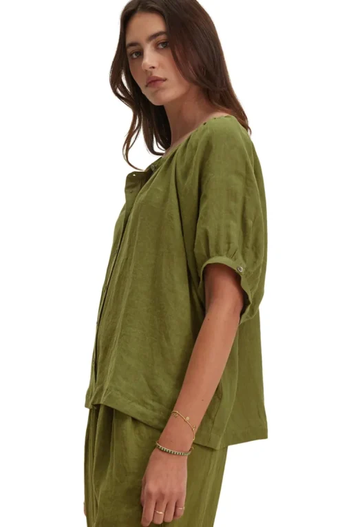 Velvet Jaimi Woven Linen Top in Sap