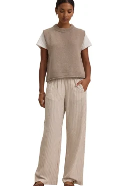Velvet Kelly Striped Pants in Oatmeal