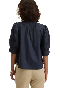 Velvet Laria Sunflower Embroidered Top in Navy