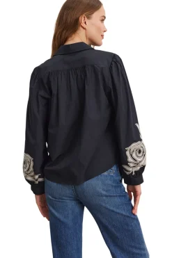 Velvet Martine Embroideried Top in Black