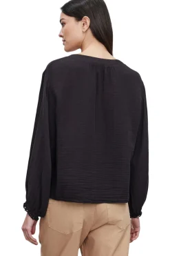 Velvet Naomi V-neck Top in Black
