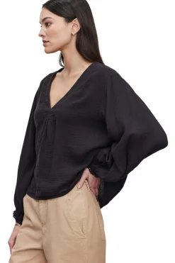 Velvet Naomi V-neck Top in Black