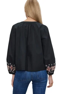 Velvet Paola Embroidered Top in Black