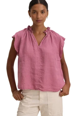 Velvet Semira Woven Linen Top in Beet