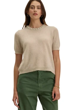 Velvet Yara Cashmere Crewneck Sweater in Wheat