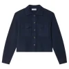 White & Warren Cashmere Cropped Shacket in Deep Navy