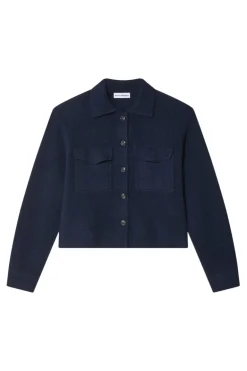 White & Warren Cashmere Cropped Shacket in Deep Navy