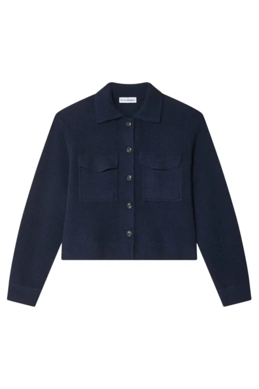 White & Warren Cashmere Cropped Shacket in Deep Navy