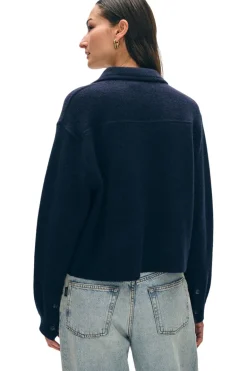 White & Warren Cashmere Cropped Shacket in Deep Navy