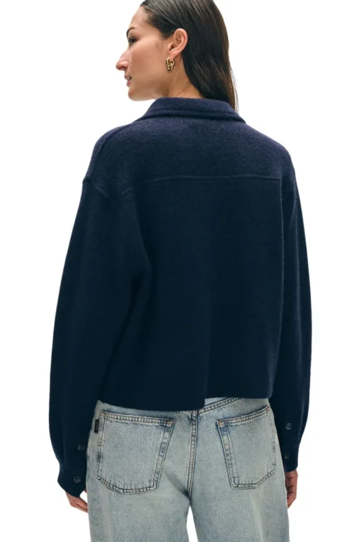 White & Warren Cashmere Cropped Shacket in Deep Navy