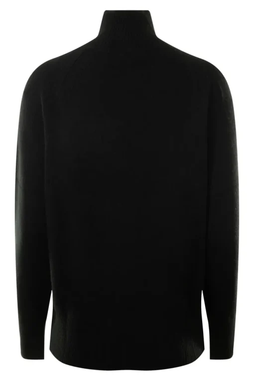White & Warren Cashmere Rib Trim Standneck in Black