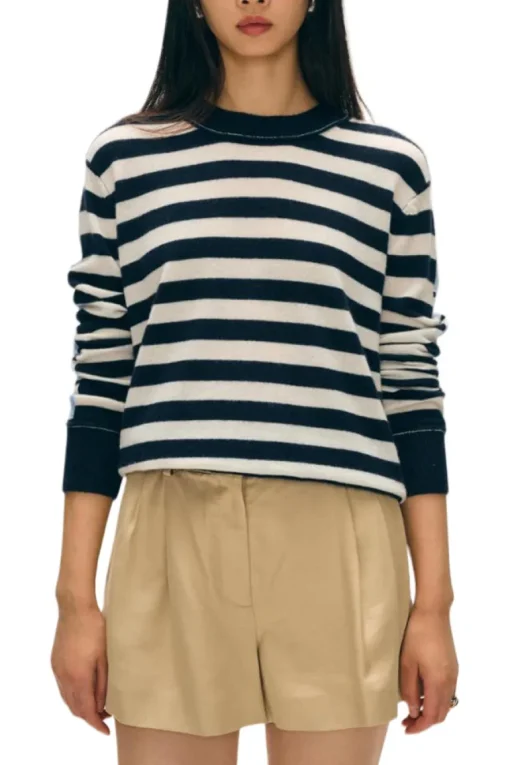 White & Warren Cashmere Striped Sweater in Blue Combo