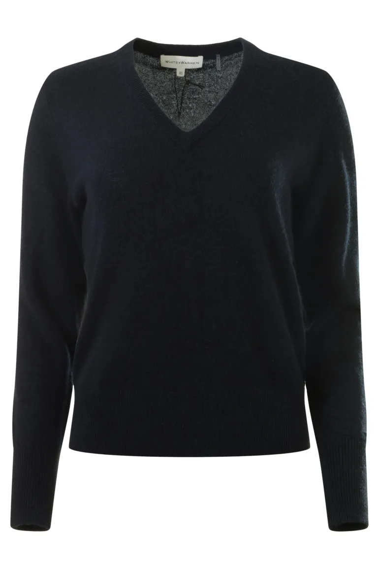 White & Warren Cashmere V-neck Sweater