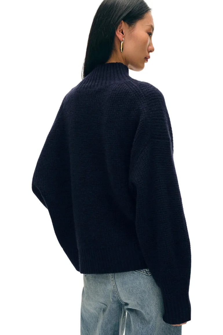 White & Warren Cashmere Waffle Standneck