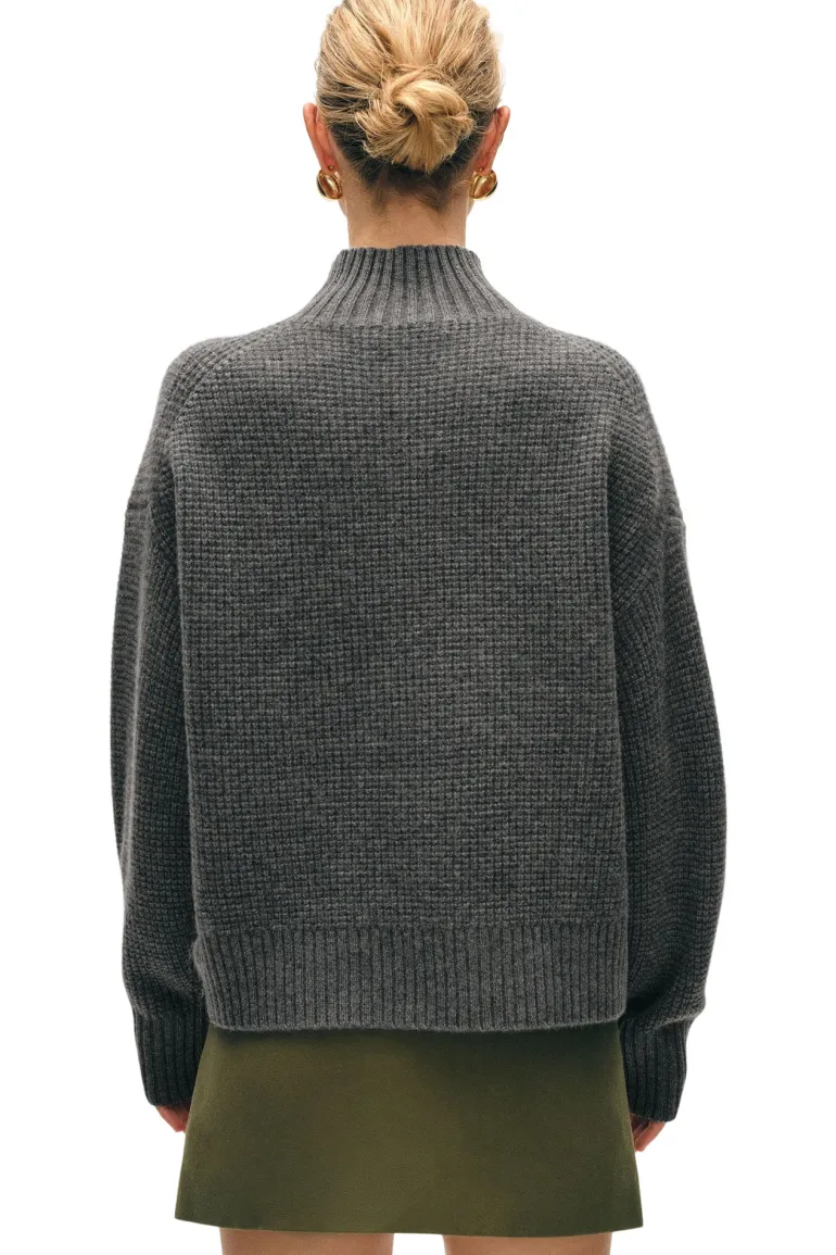 White & Warren Cashmere Waffle Standneck