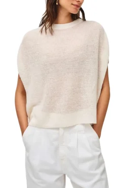 White & Warren Classic Linen Ribbed T-shirt in White