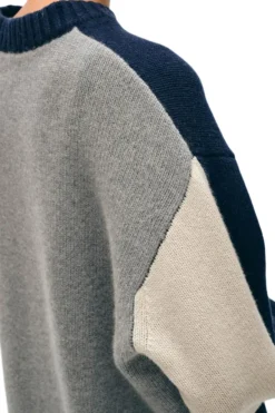 White & Warren Colorblock Sweater in Navy Combo