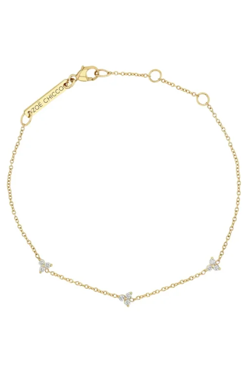 Zoe Chicco 3 Diamond Trio Station Bracelet in 14k Yellow Gold