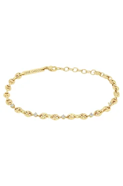 Zoe Chicco 5 Prong Diamond Small Puffed Mariner Chain Bracelet in 14k Yellow Gold