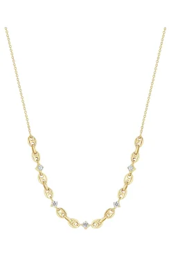 Zoe Chicco 5 Prong Diamond Small Puffed Mariner Station Necklace in 14k Yellow Gold