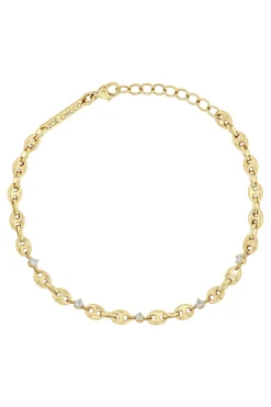Zoe Chicco 5 Prong Diamond Small Puffed Mariner Chain Bracelet in 14k Yellow Gold