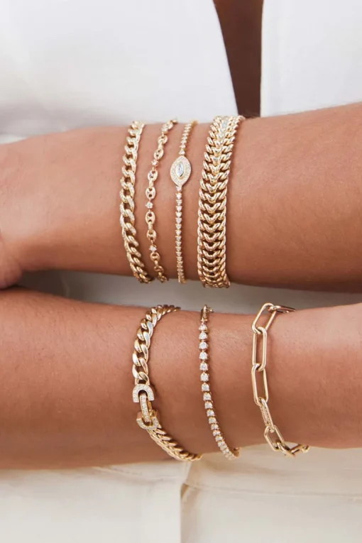 Zoe Chicco 5 Prong Diamond Small Puffed Mariner Chain Bracelet in 14k Yellow Gold
