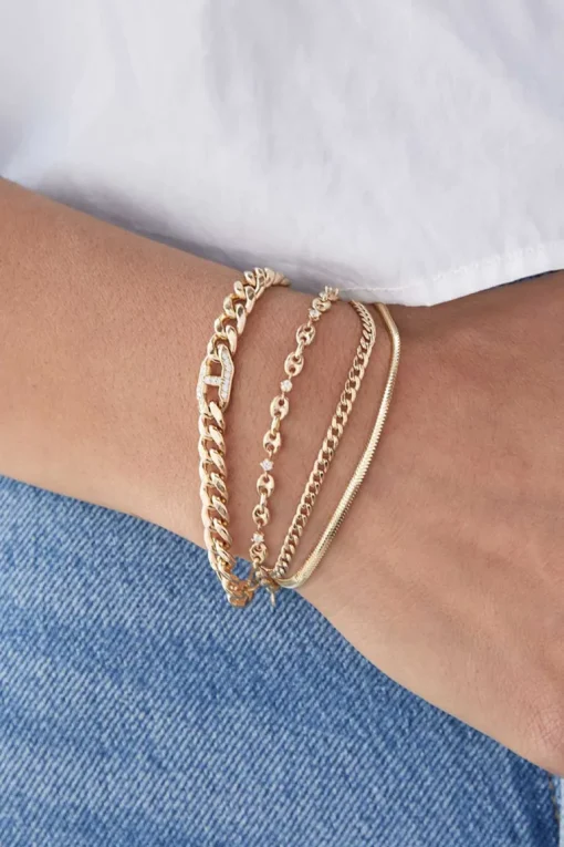 Zoe Chicco 5 Prong Diamond Small Puffed Mariner Chain Bracelet in 14k Yellow Gold