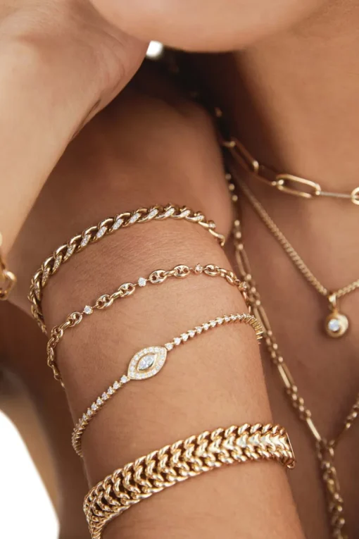 Zoe Chicco 5 Prong Diamond Small Puffed Mariner Chain Bracelet in 14k Yellow Gold