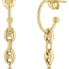 Zoe Chicco Dangling Diamond & Puffed Mariner Chain Thin Huggie Hoops in 14k Yellow Gold