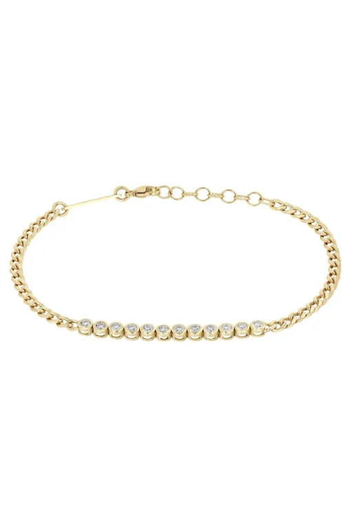 Zoe Chicco Diamond Bezel Tennis Segment Curb Chain Bracelet in 14k Yellow Gold
