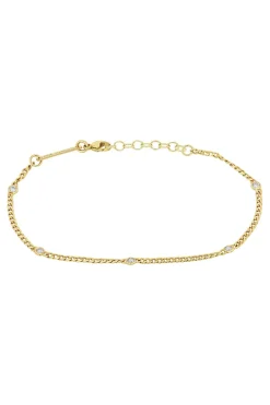 Zoe Chicco Extra Small Curb Chain Bracelet with 5 Floating Diamonds in 14k Yellow Gold