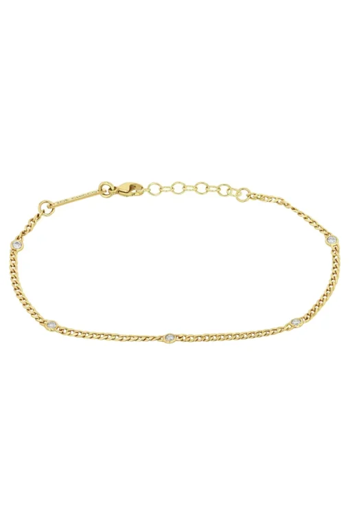 Zoe Chicco Extra Small Curb Chain Bracelet with 5 Floating Diamonds in 14k Yellow Gold