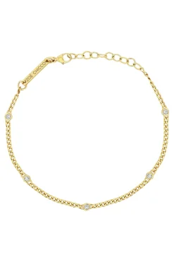 Zoe Chicco Extra Small Curb Chain Bracelet with 5 Floating Diamonds in 14k Yellow Gold