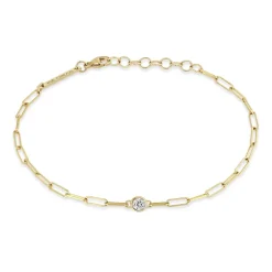 Zoe Chicco 14k Floating Diamond Small Paperclip Chain Bracelet in Yellow Gold