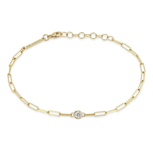 Zoe Chicco 14k Floating Diamond Small Paperclip Chain Bracelet in Yellow Gold