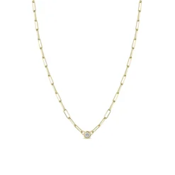 Zoe Chicco 14k Floating Diamond Small Paperclip Chain Necklace in Yellow Gold