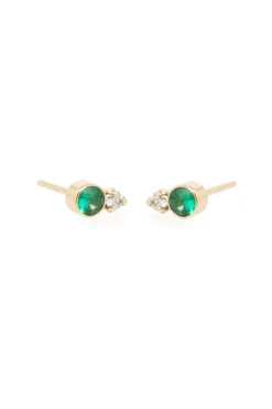 Zoe Chicco 14K Mixed Emerald and Diamond Prong Studs