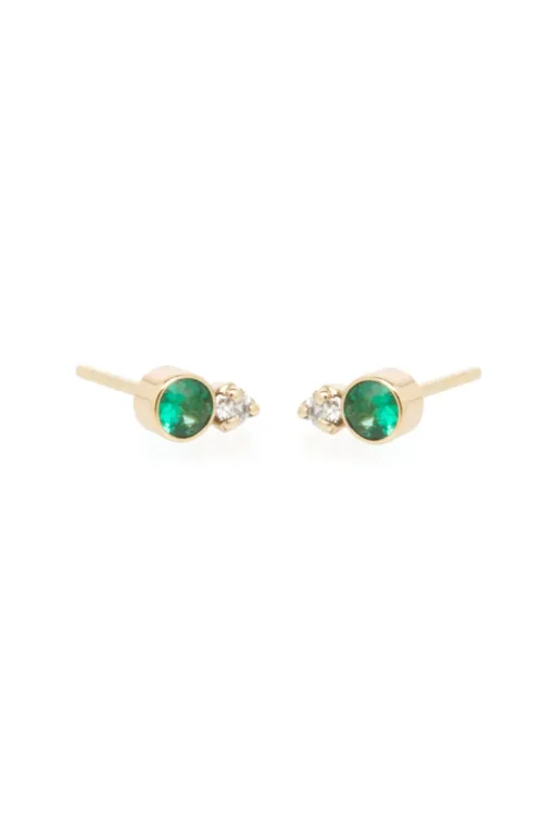 Zoe Chicco 14K Mixed Emerald and Diamond Prong Studs